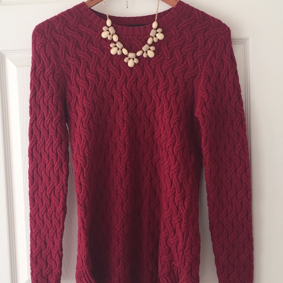 Burgundy Crew Neck Cable Knit Sweater Size S - Picture 2 of 2